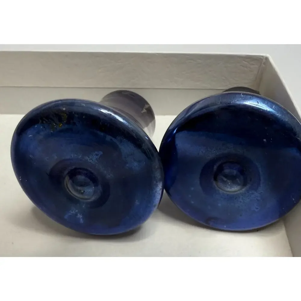VTG Lot of 2 Mercury Glass Bell Ornaments Blue Made in US of A Silvered Pre War